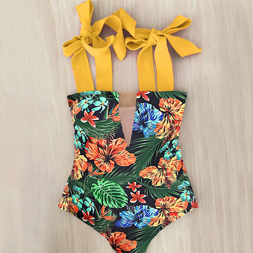 2026 New Sexy One Piece Swimsuit Shoulder Strappy Swimsuit Print Floral Swimwear Women Backless Bathing Suit Beach Wear Monokini