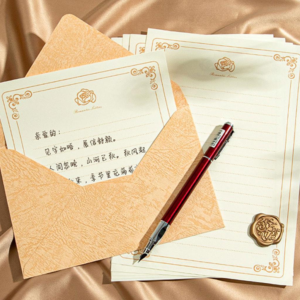 Vintage Stationery Envelopes Set with 6 Writting Paper Letter (Lined) 3 Matching Envelopes 3 Seal Stamp Sticker