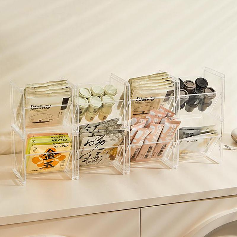 Вертикальний тримач для чайних пакетиків, штабельований органайзер для чайних пакетиків, прозорий органайзер для кави та чаю, для вершків до чаю, шафи, цукру, кухні