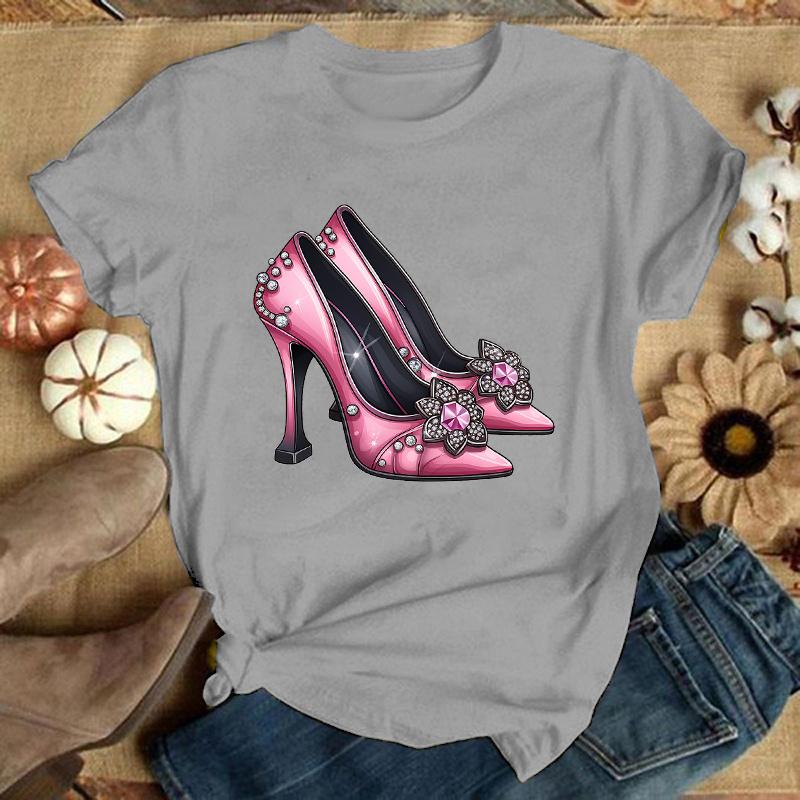 Fashion Unisex T-Shirt Pink High Heel Print Designed Summer Tops Tees(Premium T-shirt)