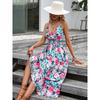 Summer Women's Floral Print V-neck Spaghetti Strap Waist-cinched Dress, European Style Casual Sundress For Women
