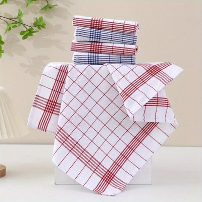 Vintage Cotton Kitchen Towels 6Pcs Space-Themed Plaid Design, Hand Wash Only, Ideal for Home & Dining