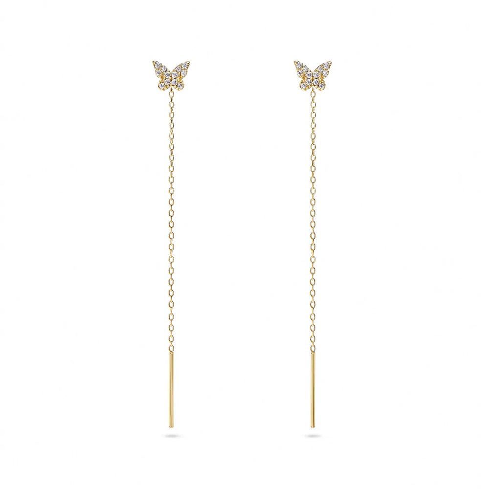 ROXI Gold Butterfly Tassel Pendant Stud Earrings For Women 925 Silver 1Pair Piercing Earrings Jewelry pendientes