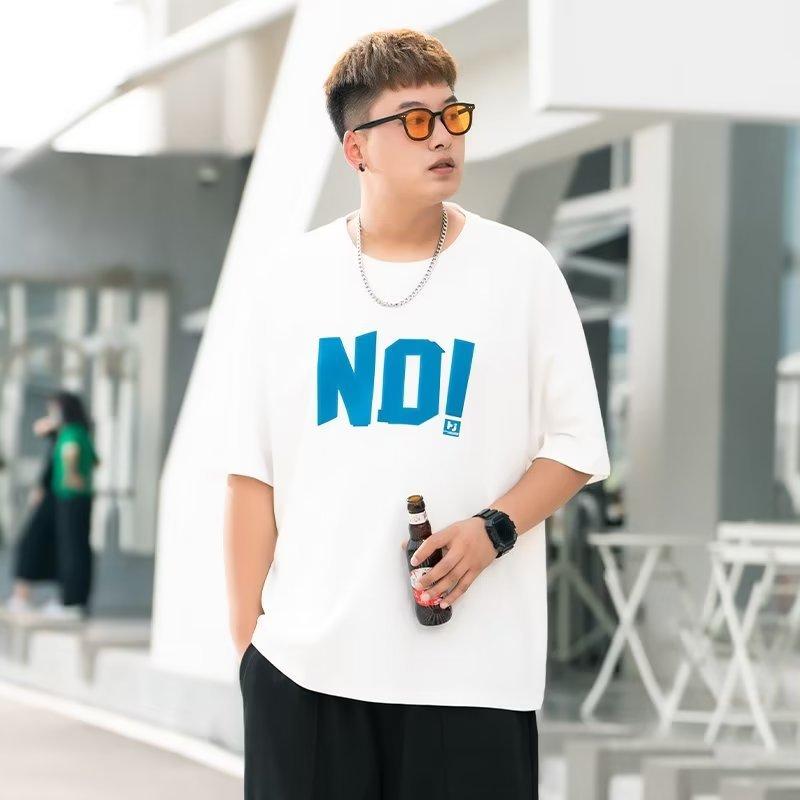 Letter Print Short-sleeved T-shirt Men's Summer Plus Size Men's Fashion T-shirt Niche Loose Versatile Half-sleeved Tops
