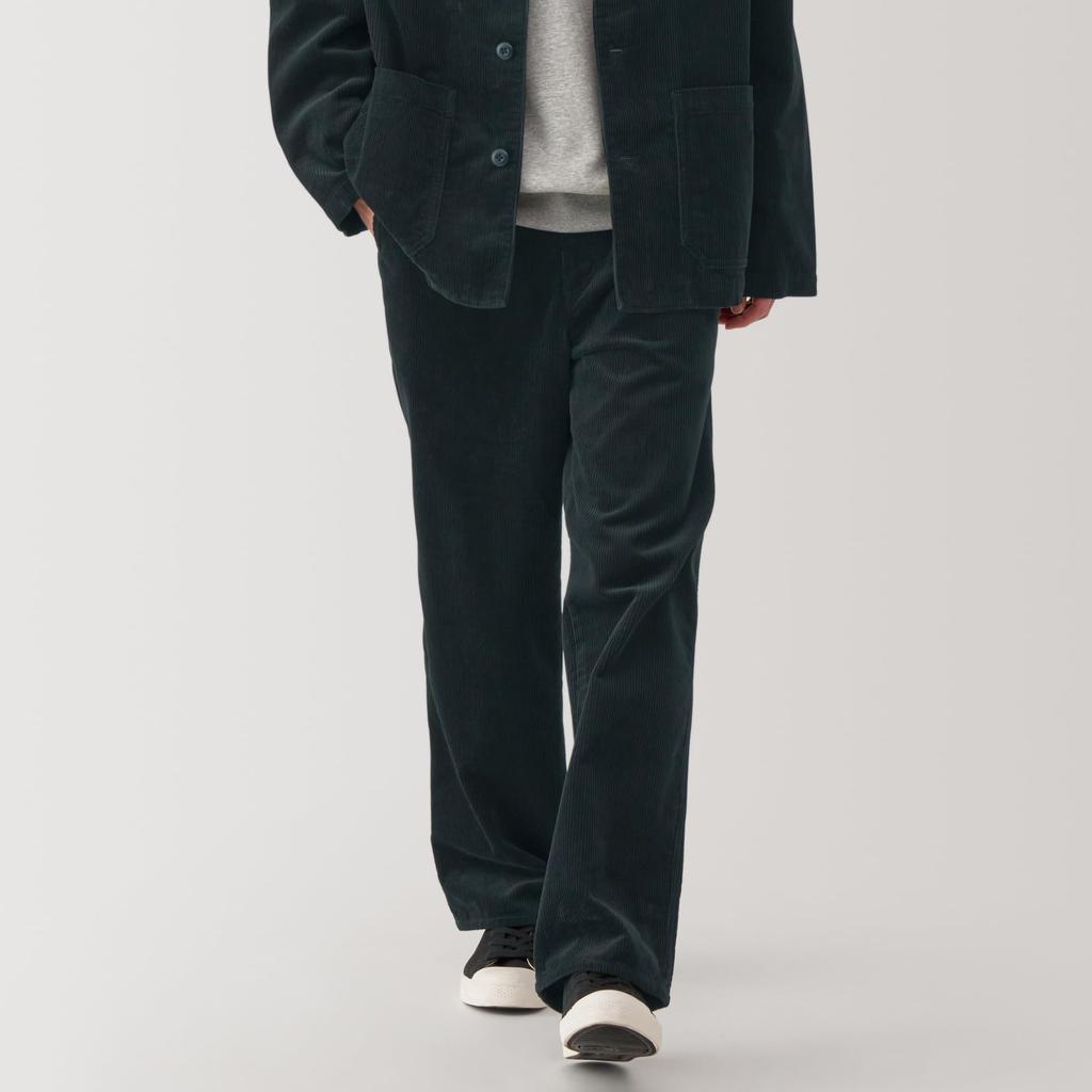 MUJI Men's Kapok-Blend Corduroy Wide Pants (AE0XXA4A) Black, Size S