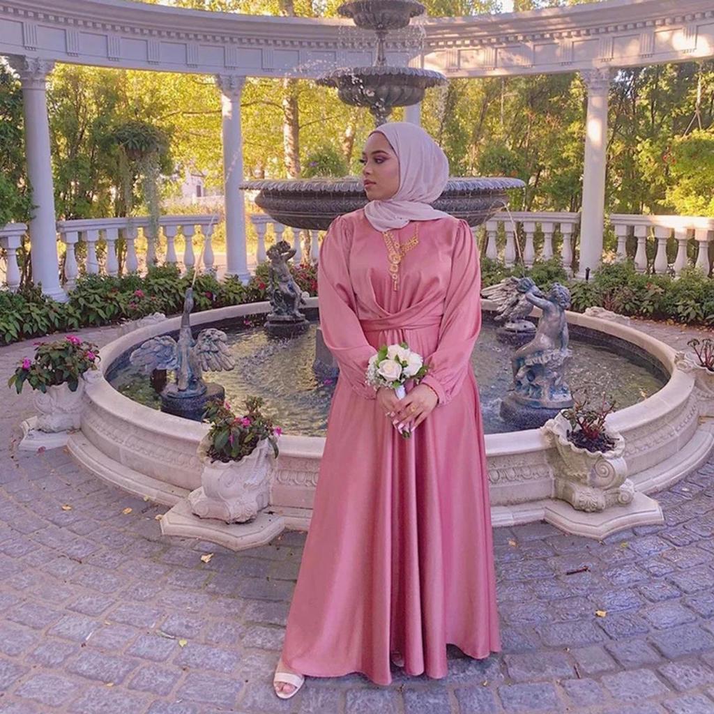 XY011 Rosa Ethnischer Stil Dubai Abaya - Elegantes Langes Abendkleid für Muslimische Frauen