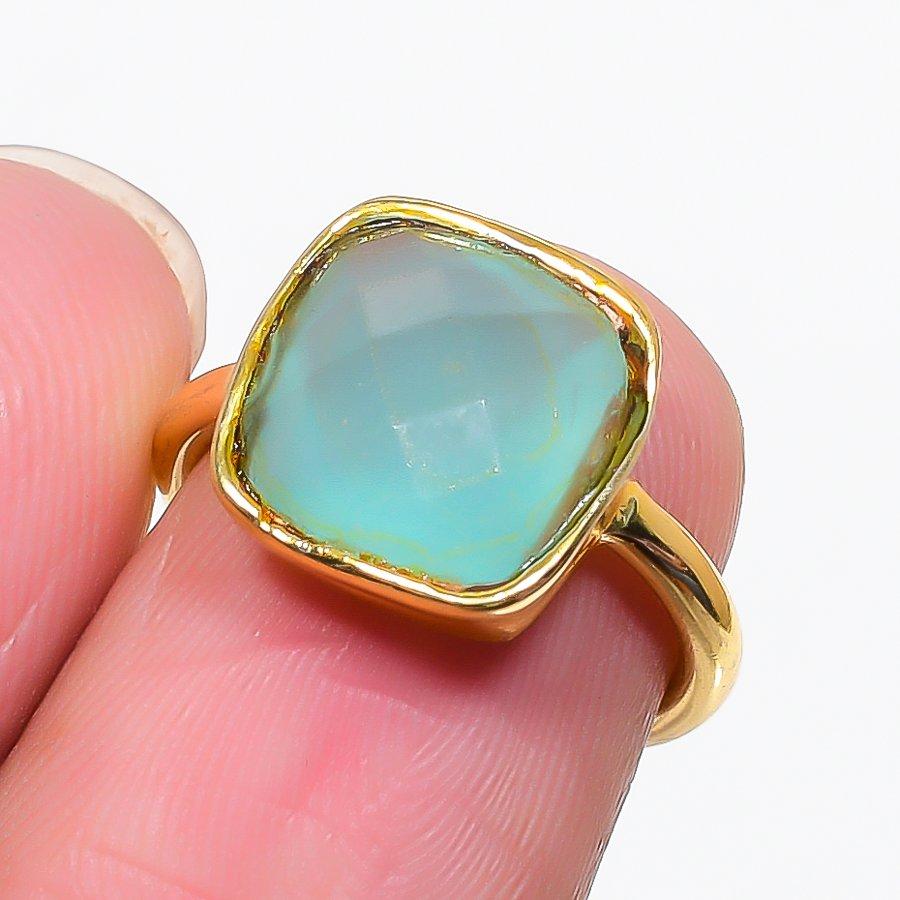Aqua Chalcedony Gemstone Handmade 925 Sterling Silver Jewelry Ring Size 4.5 GK-7009