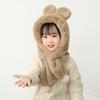 Children Hat with Bear Ear Decoration Solid Color Thickened Plush Warm Hat Scarf Set Kids Cold Weather Hat