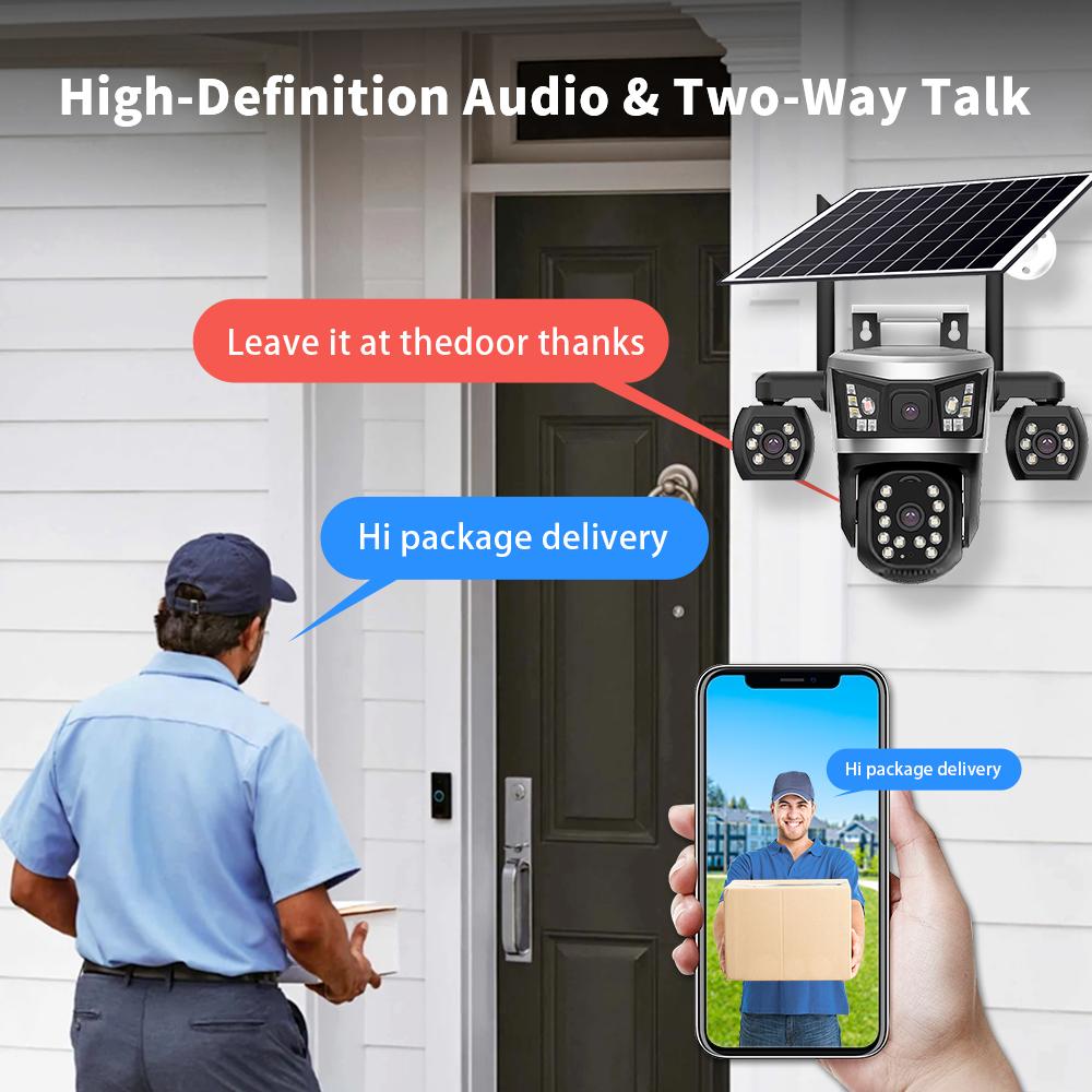 Solar PTZ Camera – 4G 4-Lens with 4-Screen Display, Outdoor Wireless Security Surveillance