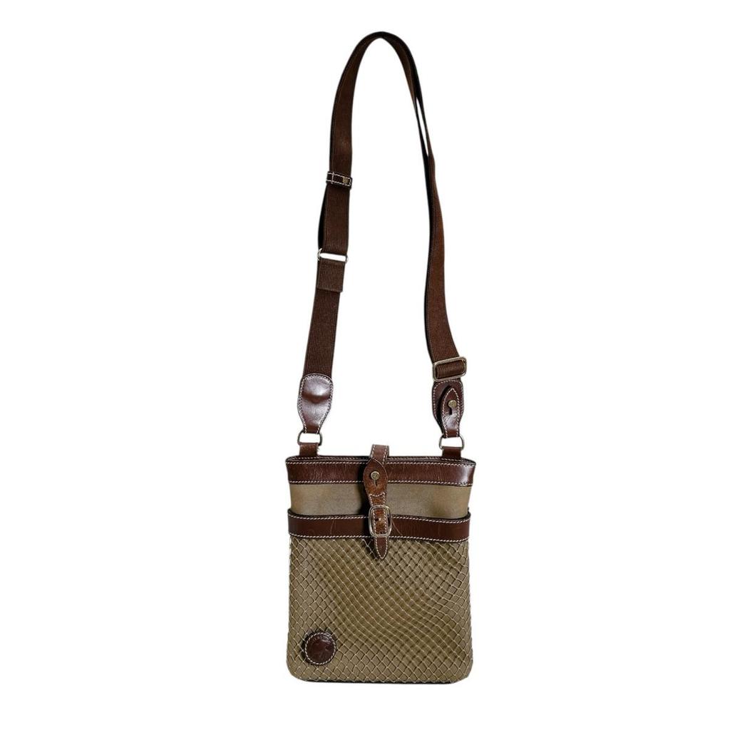HUNTING WORLD Diagonally hung Shoulder Bag canvas Khaki x Brown unisex Used