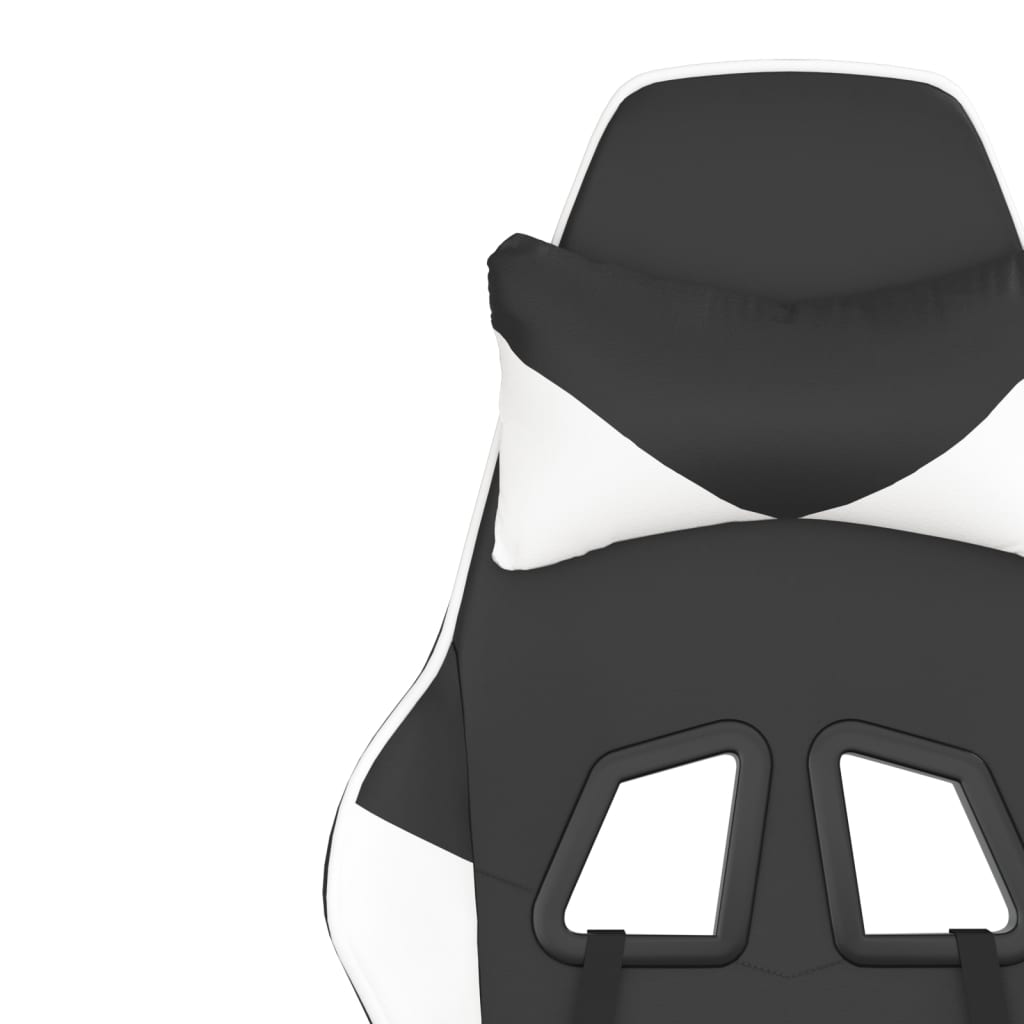 Gaming Chair with Footrest Black and White Faux Leather