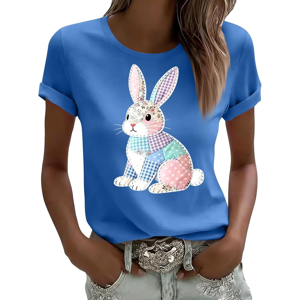 Camiseta Casual Estampada de Mujer Jersey de Cuello Redondo Manga Corta