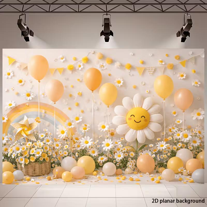 2D Yellow White Smiling Daisy Photography Background