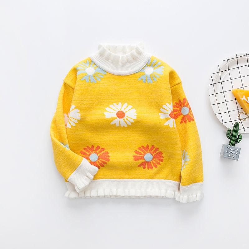 

Свитер для девочек, осенне-зимний детский свитер, вязаный свитер с высоким воротником, детская одежда, бархатные нижние части, топы 6T розовый