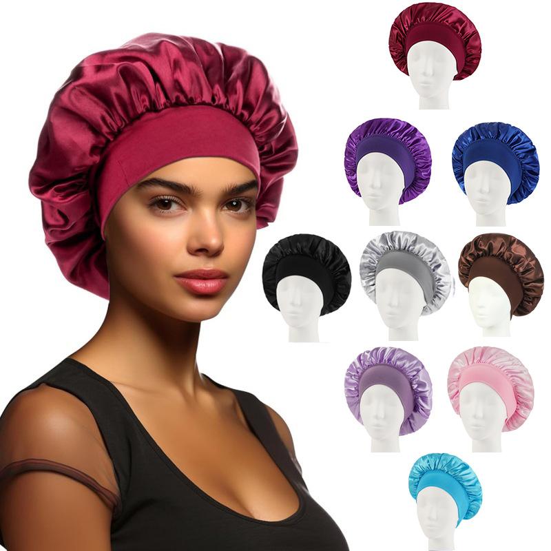 Wide Band Satin Sleep Cap Bonnet for Women Hair Care Curly Chemo and Postpartum 36 Colours