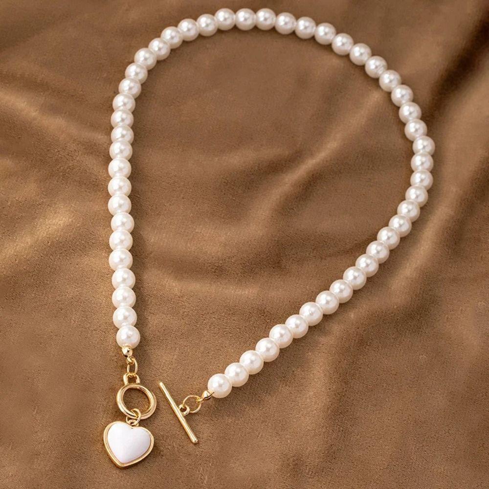 Light Luxury Pearl Bracelet Necklace Set Alloy Love Collarbone Chain Love Pendant Necklace Set