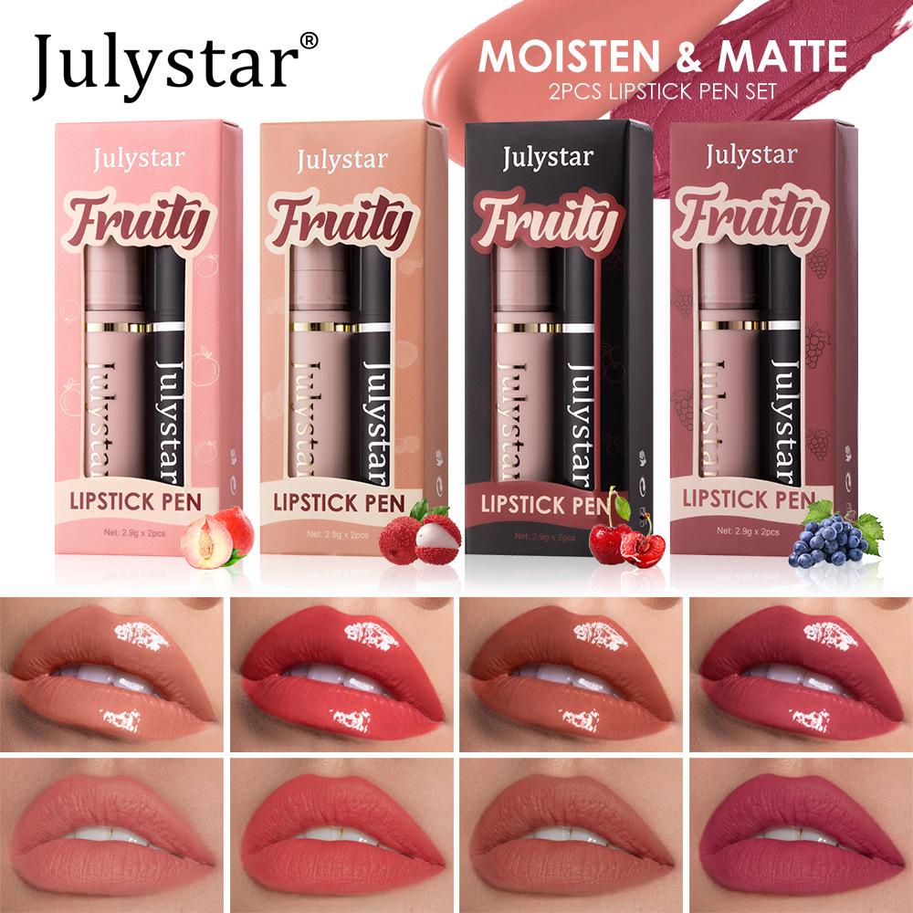 2pcs Fruit Flavor Moisturizing Beauty Makeup Water Lipstick Matte Mist Face Velvet Lip Glaze Sexy Gorgeous Candy Color Lip Makeup