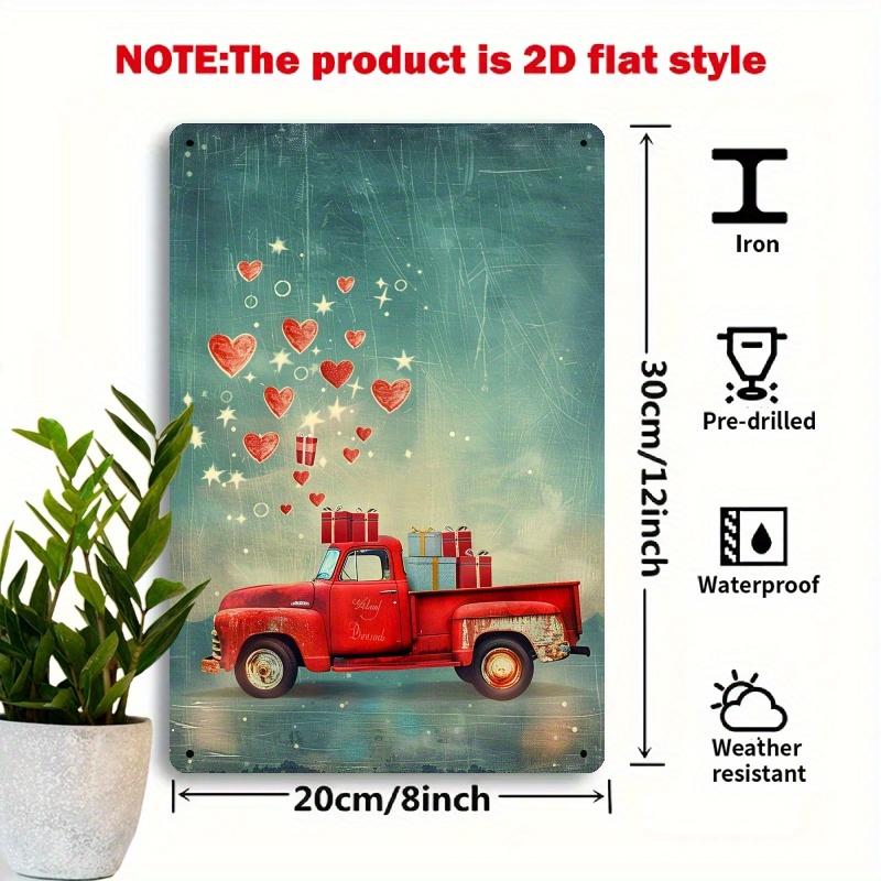 1pc Vintage Red Heart Balloon Van Iron Sign, 20.32x30.48 cm, Romantic Wall Hanging Decor for Home, Valentine's Day, Wedding, Win