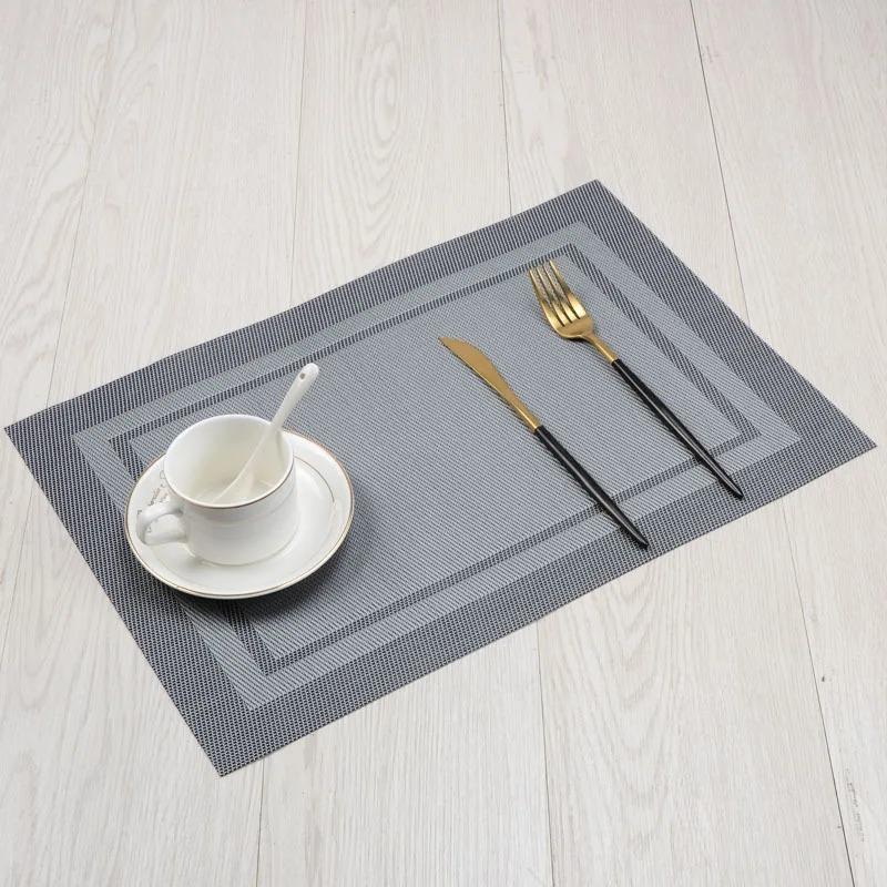 6/4pcs Rectangle Placemat Restaurant Washable PVC Durable Dining Table Weave Mats Frame Teslin Disc Bowl Coaster Non-slip Pad