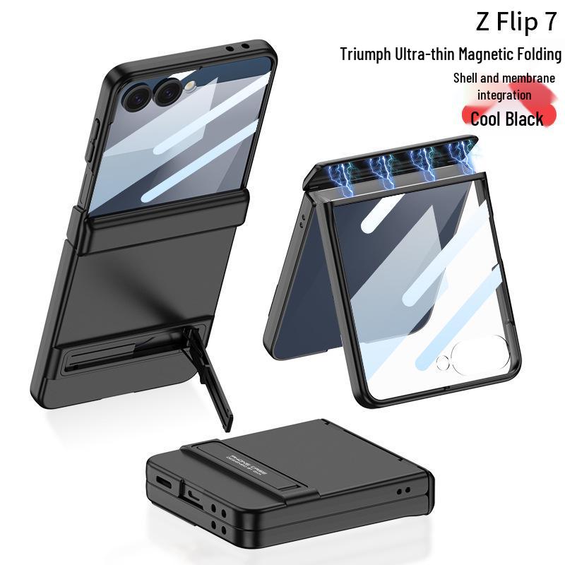 Slim Samsung Z Flip7 Case with Triumph Stand, Full Coverage, Anti-Fall, Solid Color, Hinge Protection