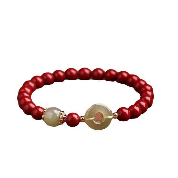 Echtes Zinnoberarmband für Damen, natürliches Hetian-Jade-Friedensschnallen-Armband für Herren, Nischen-Tierkreiszeichen-Schmuckgeschenk