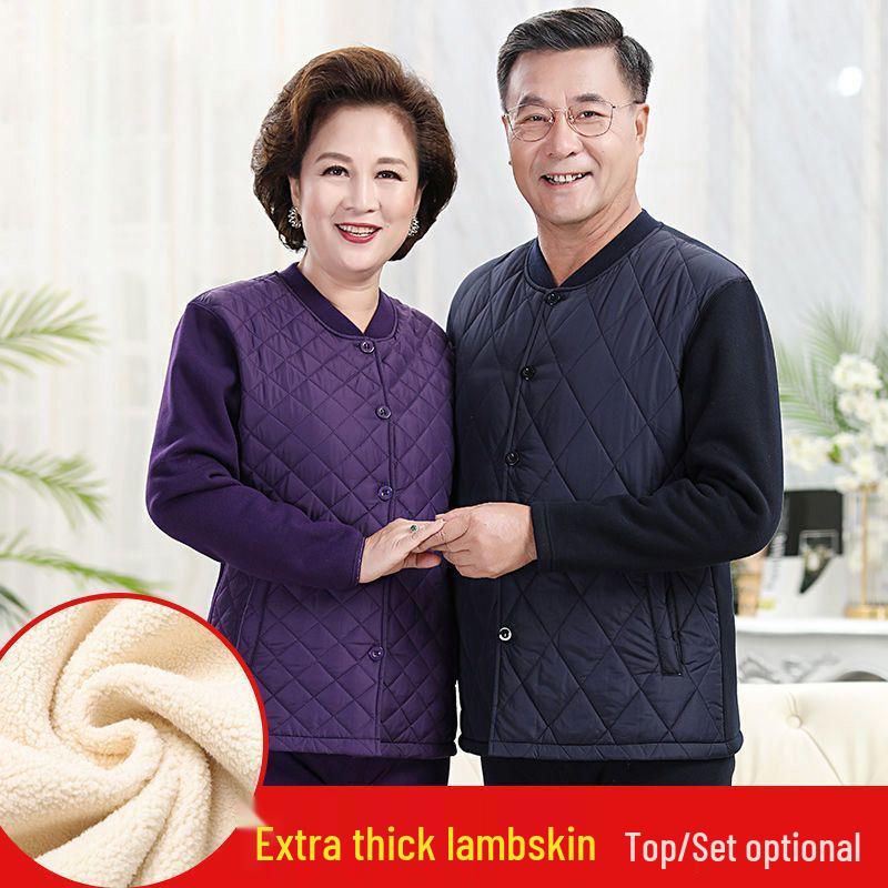 Premium Extra-Thick Winter Thermal Set for Middle-Aged and Elderly: Men's & Women's Velvet-Lined, Thick Warm Cardigan.