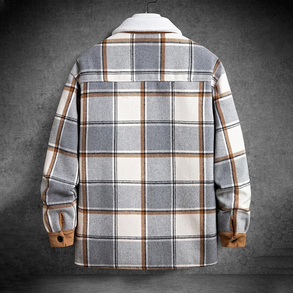 Męski Pasiasty Kraciasty Casualowy Luźny Zapinany Kardigan Koszula Kurtka z Kapturem z Długim Rękawem