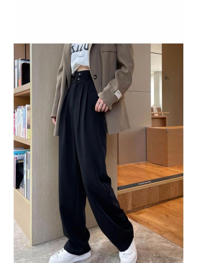 Versatile Gray High-Waist Loose Wide-Leg Suit Pants