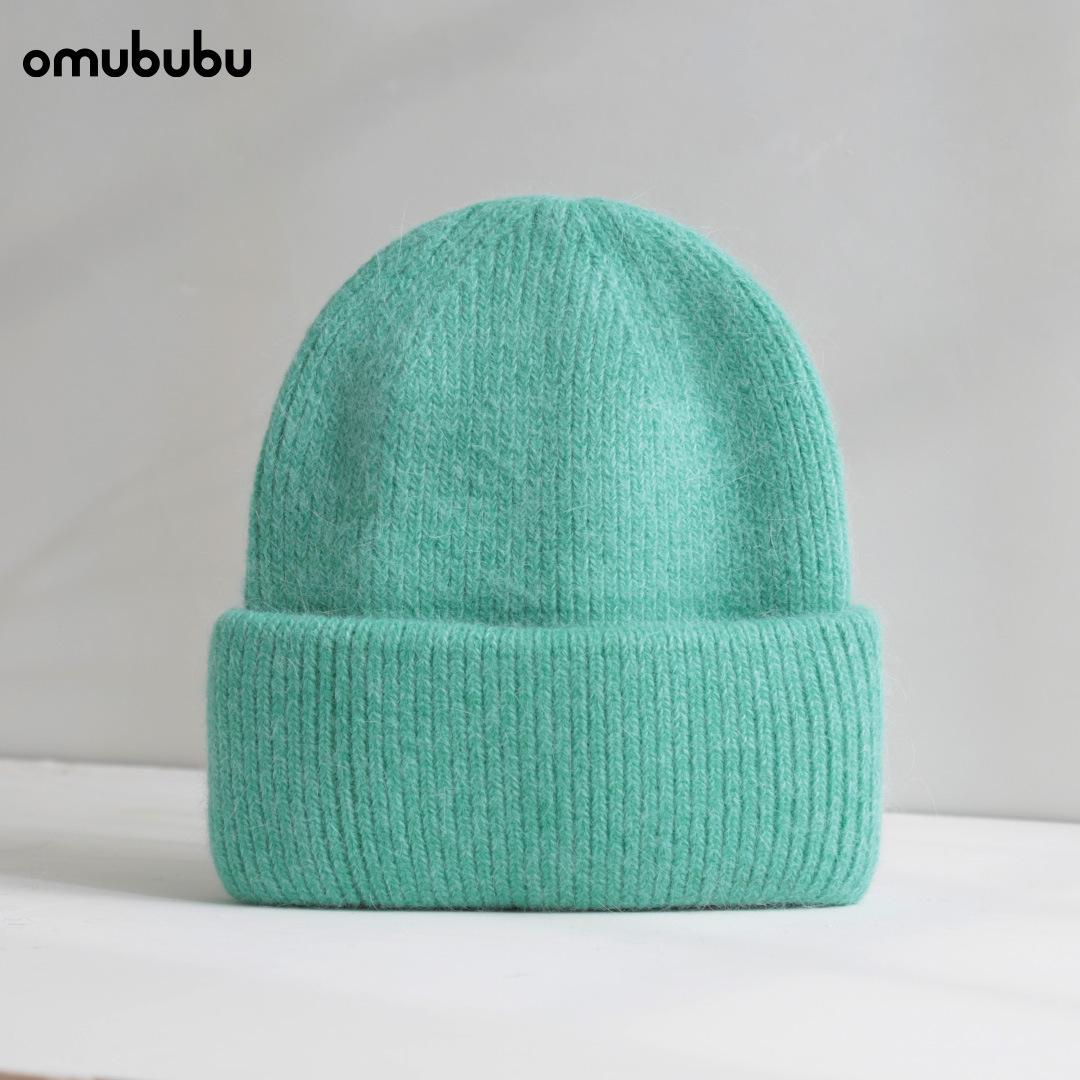 

Вязаная шапка из кроличьего меха женская осенне-зимняя шерстяная шапка теплая шапка-мешок на голову зимняя большой окружности головы M（56-58cm） озеро зеленый