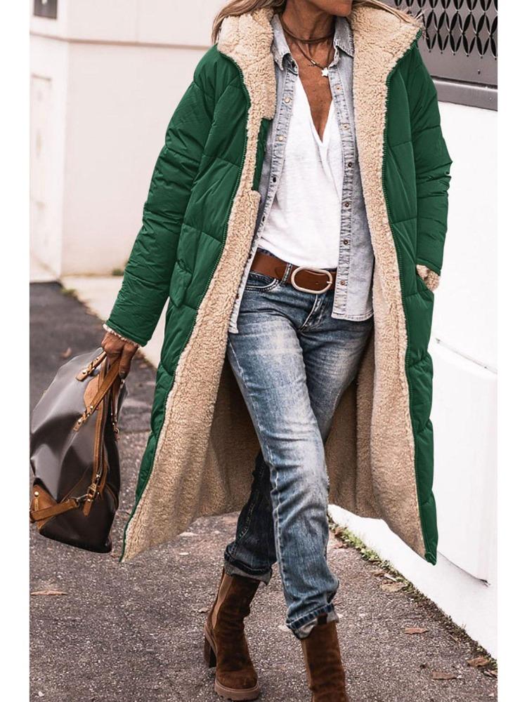 Slim Fit Double Sided Hooded Cotton Cardigan Jacket Long Sleeve Solid Color Coat