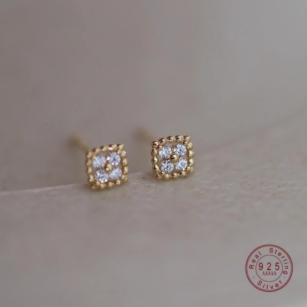 925 Sterling Silver Plating 14K Gold Inlaid Zircon Exquisite Flower Earrings for Women Simple Jewelry Gift