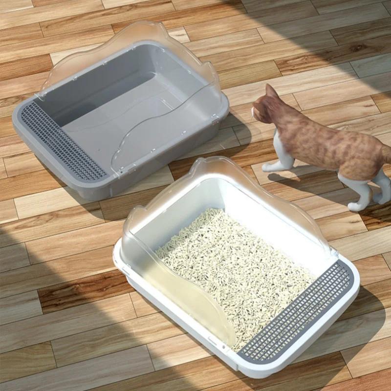 Large Cat Litter Box Semi-Enclosed Cat Sandbox with High Sides Removable Kitty Litter Pan for Rabbit Cats&Kittens Small Animals