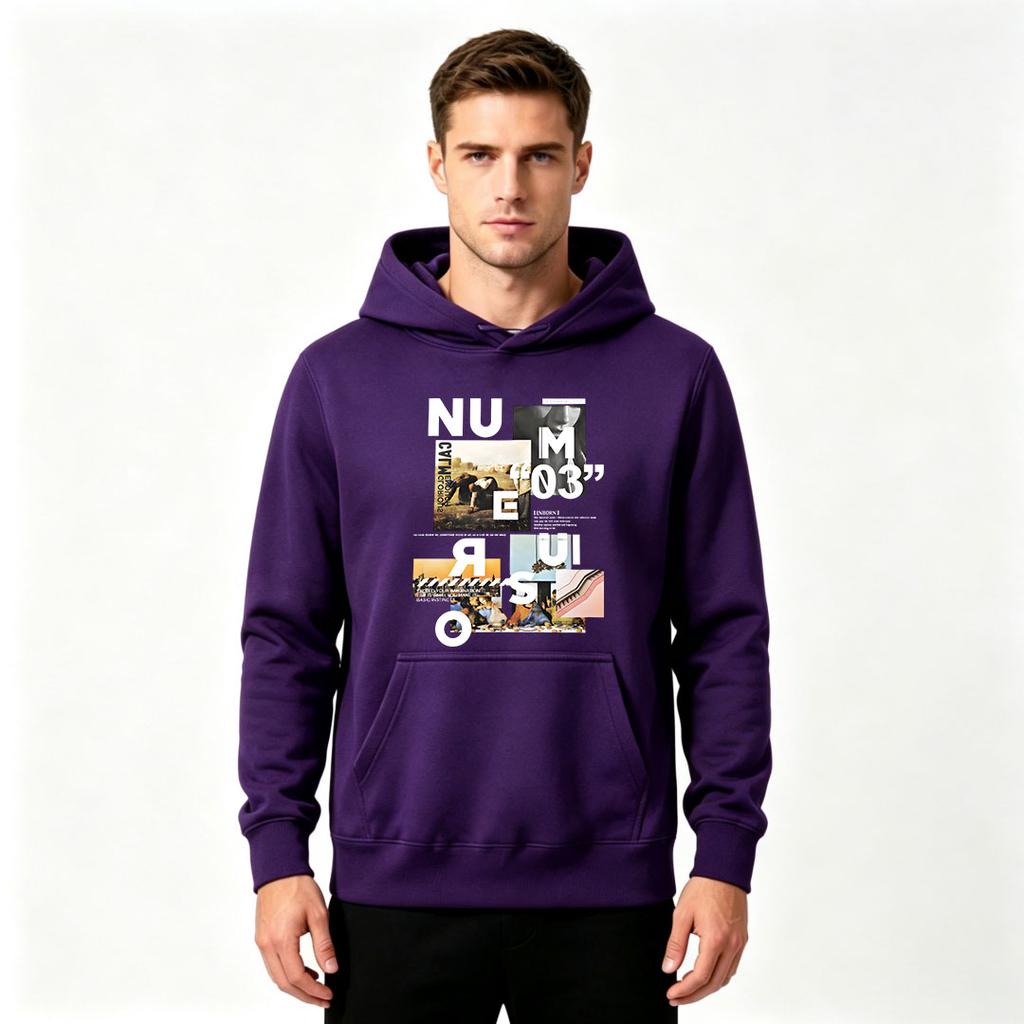 Men's Graphic Print Pullover Hoodie Casual Long Sleeve Comfortable Hooded Sweatshirt