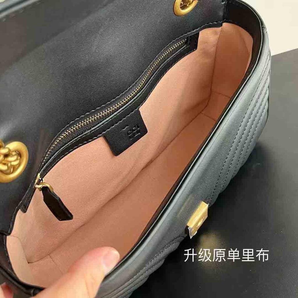 Double G * Marmont Love Shoulder Chain Bag With Wave Pattern Cowhide Grid