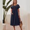 Nouvelle robe d'été grande taille pour femme, décontractée, col rond, avec poches, coupe ample, en coton et lin