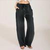 Ladies' Loose, Comfortable, Casual, Fashionable Striped Cotton And Linen Pants With Pockets