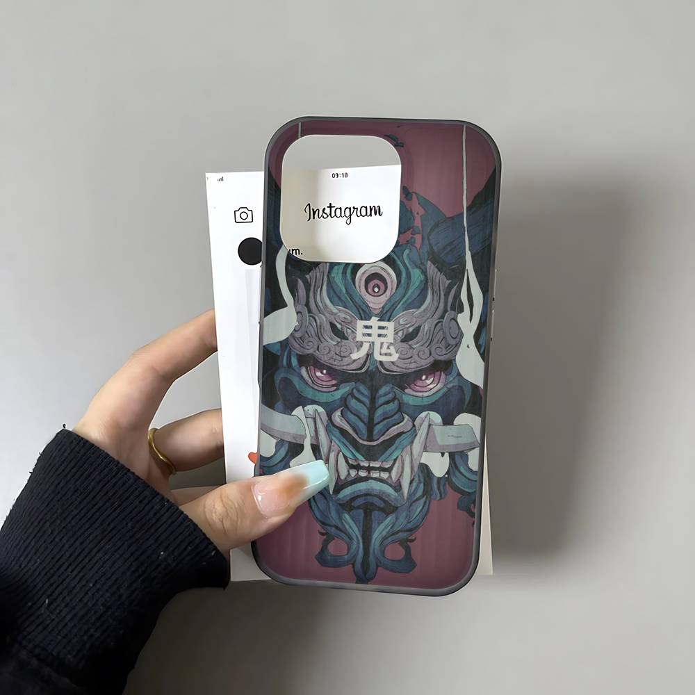 Japan Ghost Face Samurai Phone Case For IPhone 17 16 15 14 13 12 11 Corrugated Frosted Soft Cover Anti-Slip iPhone 12