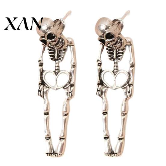 Dark Aesthetic Fashion Jewelry 2Pcs Skeleton Earrings for Women, Gothic Alloy Drop Earrings, Hypoallergenic Punk Edgy Statement Women Skull