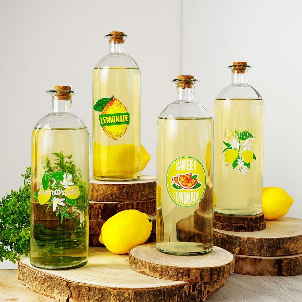 Glass Bottle with Cork for Lemonade, Liqueur, Wine, Juice, Water 1L