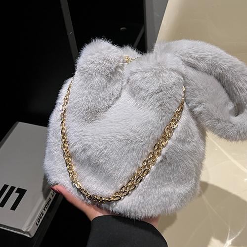 

Luxury Fake Fur Ladies Bucket Shoulder Bags Soft Plush Women s Small Crossbody Bag Solid Color Female Furry Clutch Handbags