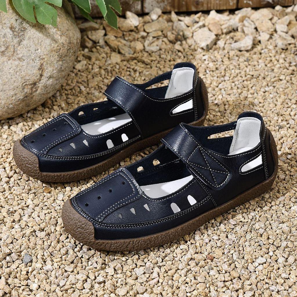 Sandali Estivi Artigianali Vintage Traforati per Donna, Scarpe Morbide da Mamma, Scarpe Casual da Donna con Velcro