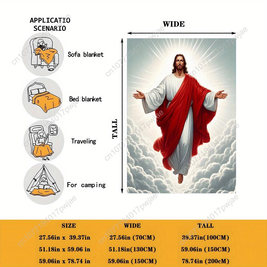 [Jesus-Themed Flannel Blanket] Cozy Jesus-Themed Flannel Throw Blanket - Perfect Christmas & Holiday Gift for Office, Home & Bed