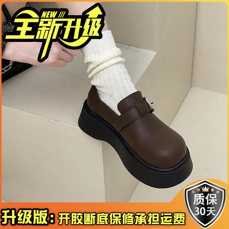 

Ретро корейские туфли на толстой подошве для женщин, весна 2025, новые универсальные мокасины с одной педалью, увеличивающие высоту голенища, в британском стиле 40 коричневый