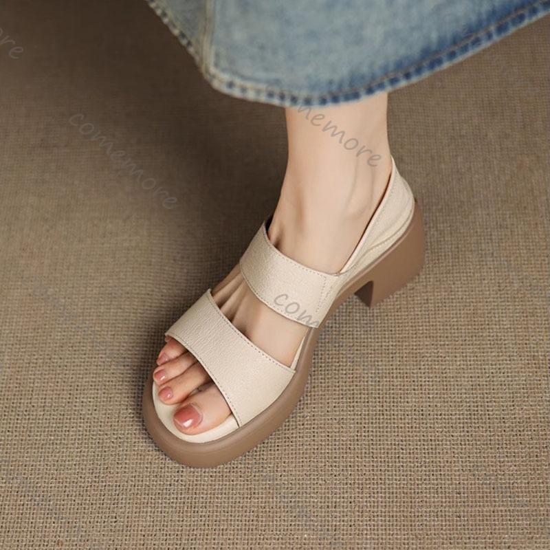 Fashion Comemore Fish Mouth Sandals Women Summer Outside Wear Two Wear High-heeled Roman Shoes Soft Leather Platform Pumps Sandales
