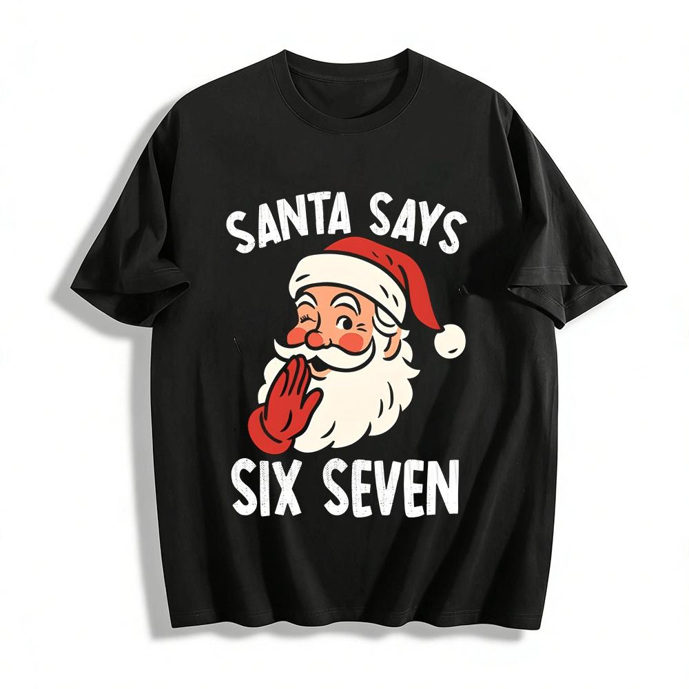 Wink Santa Claus Print Casual Christmas Themed Top Pure cotton T-shirt XXS