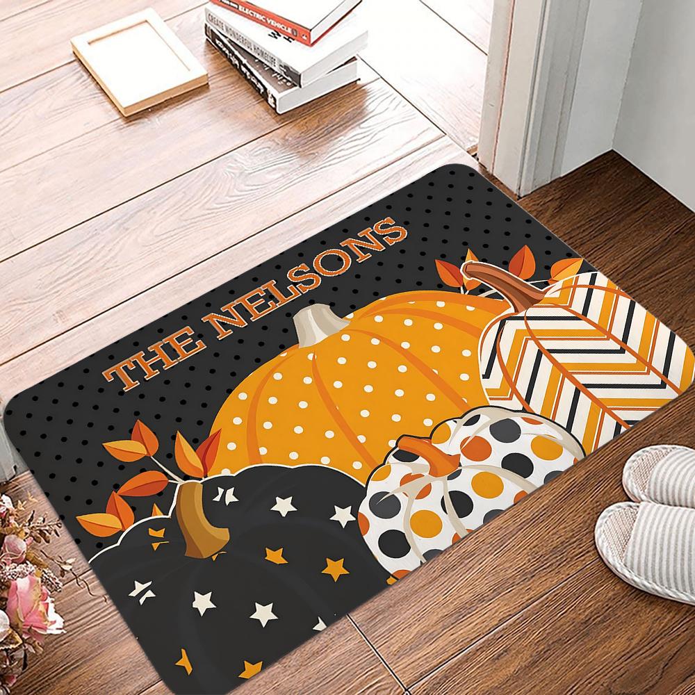 Halloween Pumpkin Themed Doormat Non-Slip Door Mat With Pumpkin Washable Entrance Rug For Home Kitchen Decor Carpet