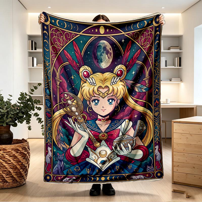 Sailor Moon Print Blanket - Soft & Comfortable, for Bedroom, Travel, Sofa, Home Decoration - Birthday Christmas Gift for Friend