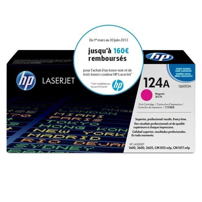 TONER HP 124A (Q6003A) Magenta - Cartouche Authentique Pour Imprimantes HP Color LaserJet 1600/2600/2605/CM1015MFP/CM1017MFP