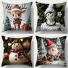 Home Decor Christmas-Themed Cute Animal & Snowman Pillows Pattern Cushion Cover Suitable For Sofa Bedroom Car Pillow Cover