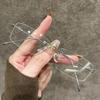 New UltraLight Rimless Myopia Glasses HD Anti Blue Light Gold Wire Small Frame Square Versatile Myopia Glasses